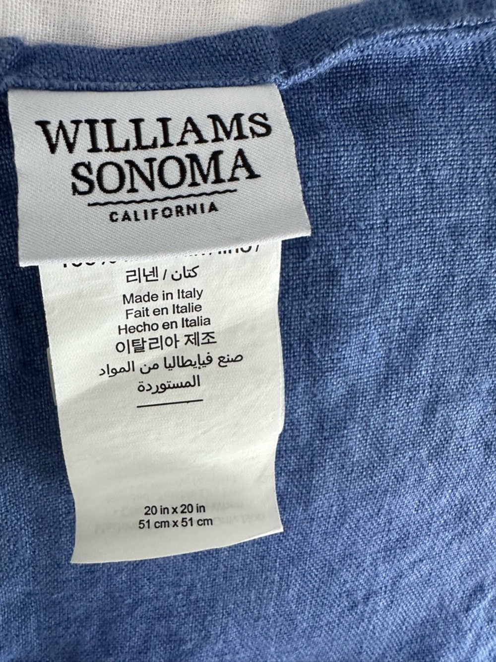 Williams Sonoma Linen Napkins Set of 3 Blue 20”X20” Made in Italy Table Linens - Picture 3 of 4